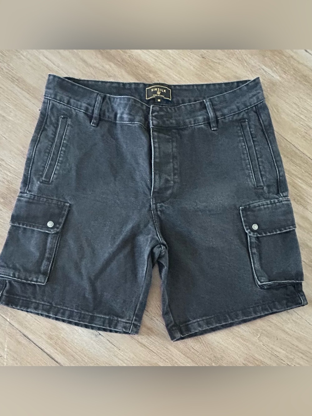 SikSilk Black Washed Cargo Shorts